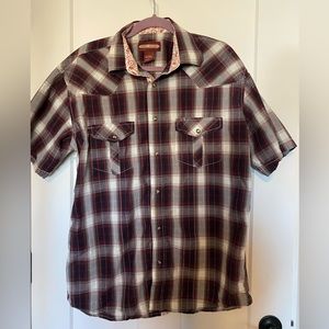 CODY JAMES Short Sleeve‎ Western Pearl Snap Plaid w/ paisley accent Shirt XL